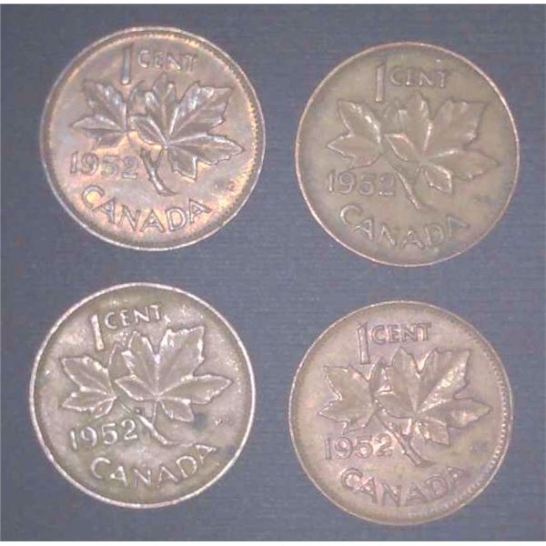 4x Canadian Pennies 1952