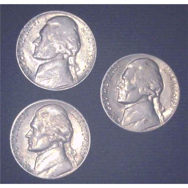 3x USA Nickels 1957
