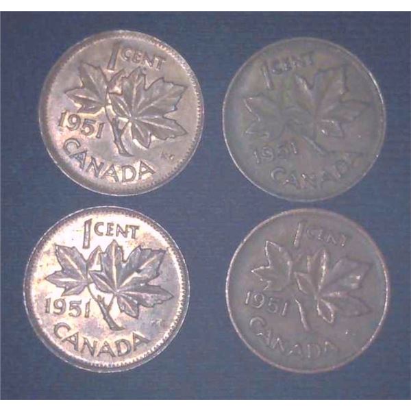 4x Canadian Pennies 1951