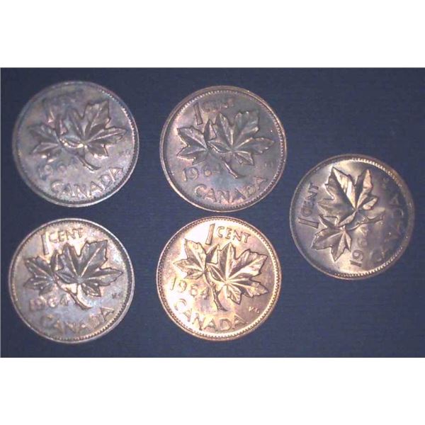 5x Canadian Pennies 1964