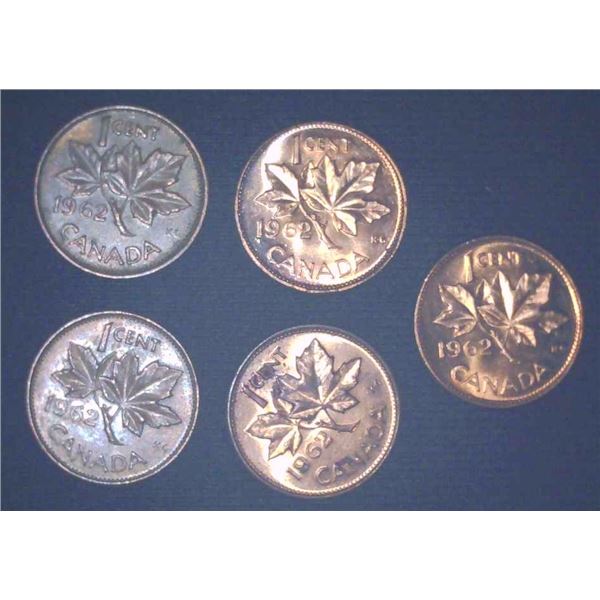 5x Canadian Pennies 1962