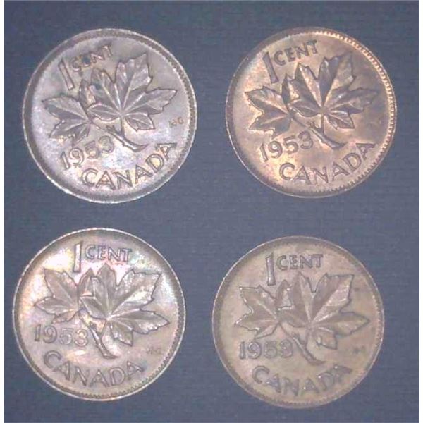 4x Canadian Pennies 1953