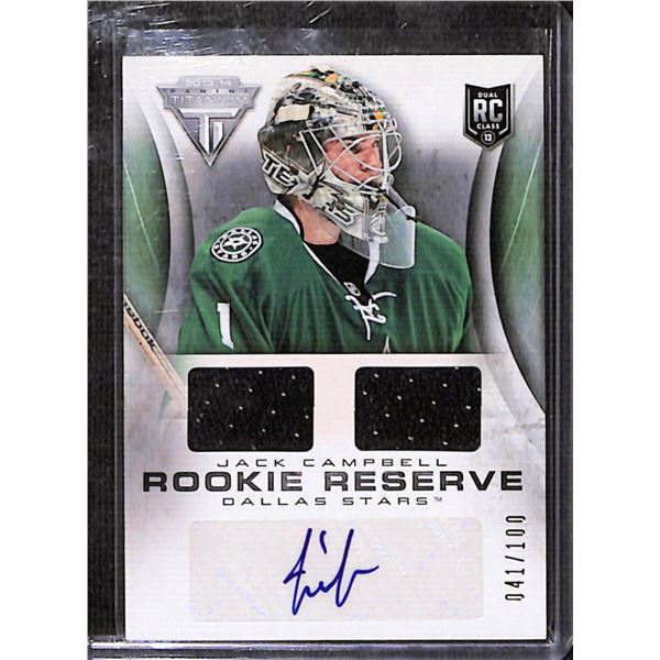 2013-14 Panini Titanium Rookie Reserve Memorabilia Autographs Jack Campbell 41/100 BV $35