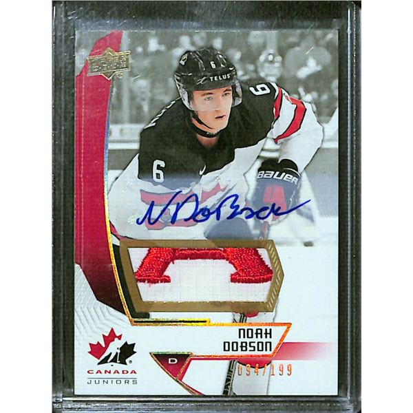 2019-20 Upper Deck Team Canada Juniors Premium Swatch Autographs #35 Noah Dobson 94/199BV $70