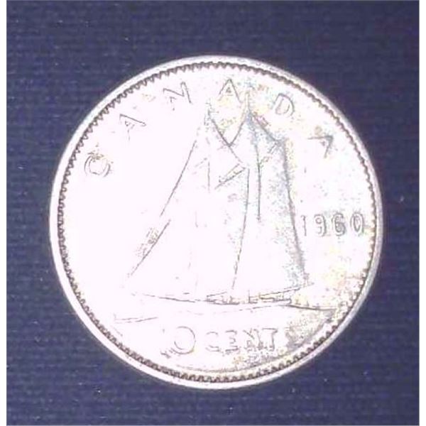 1960 Canadian Silver 10 Cent Coin