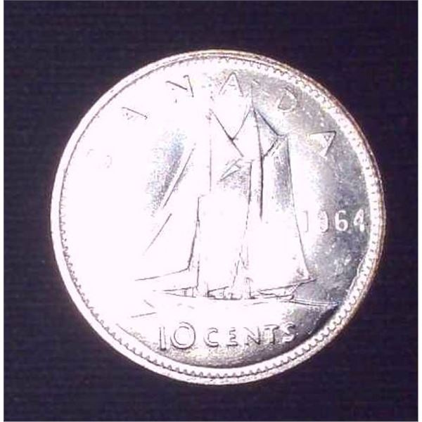 1964 Canadian Silver 10 Cent Coin