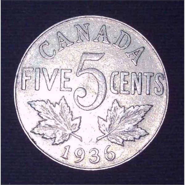 1936 Canadian 5 Cent Coin