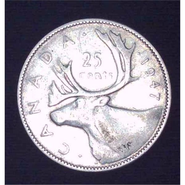 1947 Canadian Silver 25 Cent Coin
