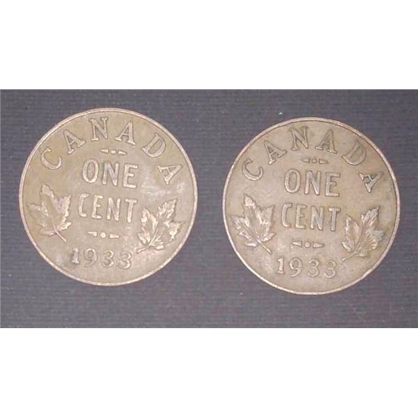 2x Canadian Pennies 1933