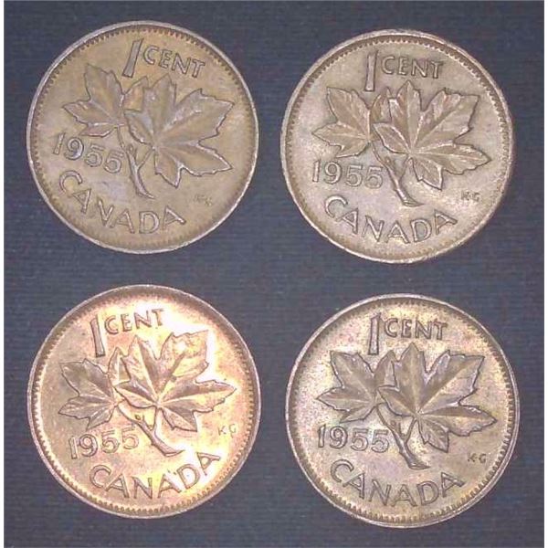 4x Canadian Pennies 1955