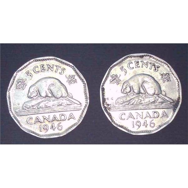2x Canadian Nickels 1946