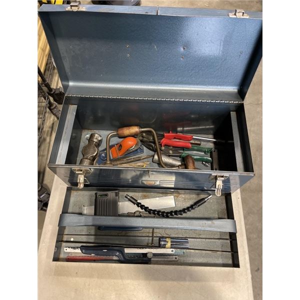 METAL TOOLBOX AND ASSORTED HAND TOOLS