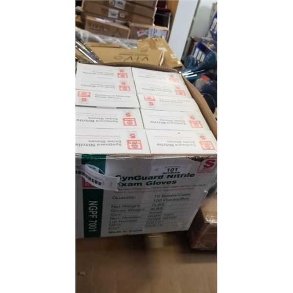 SYNGUARD NITRILE EXAM GLOVES. 10 BOXES OF SIZE SMALL GLOVES. 100 GLOVES PER BOX