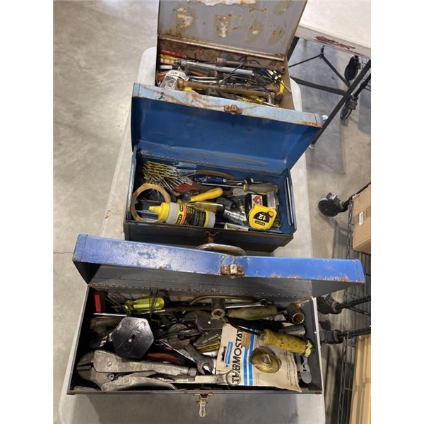 3 VINTAGE MATEL TOOL BOXES W/ CONTENTS