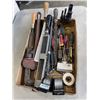 Image 1 : TRAY OF SHOP TOOLS, SCREWDRIVERS, 18" PIPE WRENCH, BOX CUTTERS, FILES ETC