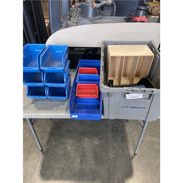 GREY TOTE WITH ASORTED PARTS BINS