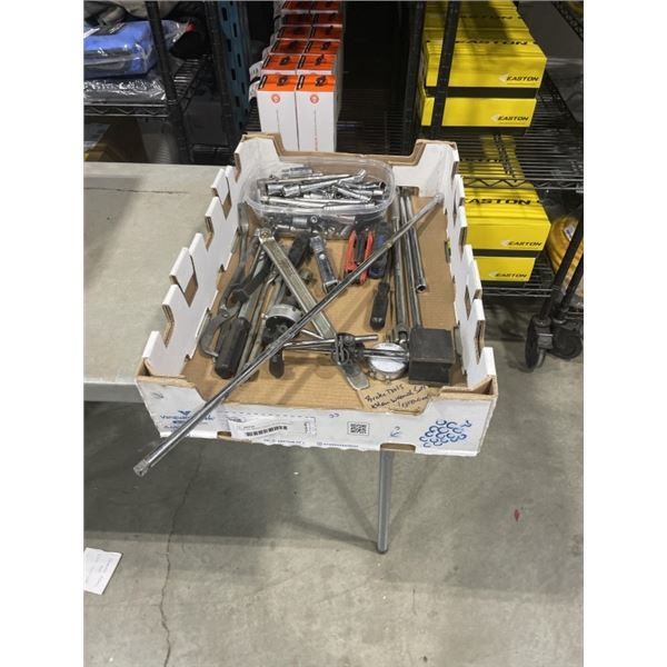 ASSORTED BRAKE TOOLS, ALLEN WRENCH SET, SOCKETS / EXTENSION, RATCHETS