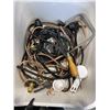Image 5 : 3 TOTES OF ASSORTED SHOP HARDWARE, ELECTRICAL, , SAW HORSE STANDS ETC
