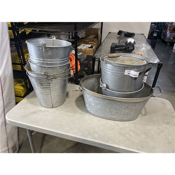 9 METAL BUCKETS VARIOUS SIZES