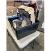 Image 2 : BLACK TOTE WITH HEATER, PROPANE TANK, MISC. CAMPING ITEMS