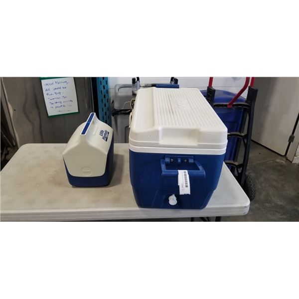 2 IGLOO COOLERS. ONE LARGE, ONE SMALL
