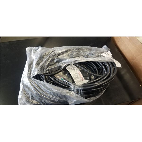 AS NEW INDOOR/OUTDOOR 3 WIRED GROUNDED HEAVY DUTY APPORX 75 FT 14AWG BLACK EXTENSION CORD