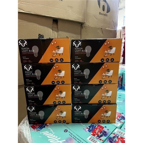 8 BOXES OF NEW BERELLI G50-6W, E26 SOCKET COMPLATIBLE, 8 PER BOX, NON DIMMABLE LIGHT BULBS