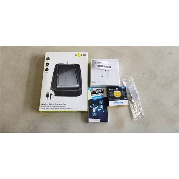 LOT OF ELECTRONTICS PAIR OF WIRELESS HEADPHONES AND WIRELESS PHONE CAR CHARGER