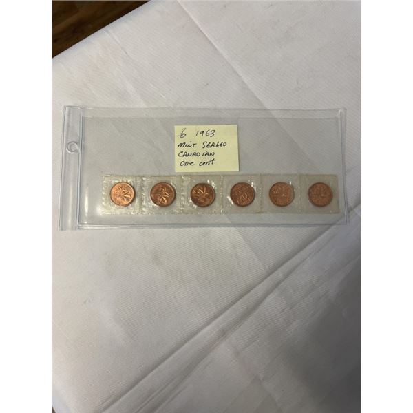 6 - 1963 MINT SEALED CANADIAN ONE CENT COINS