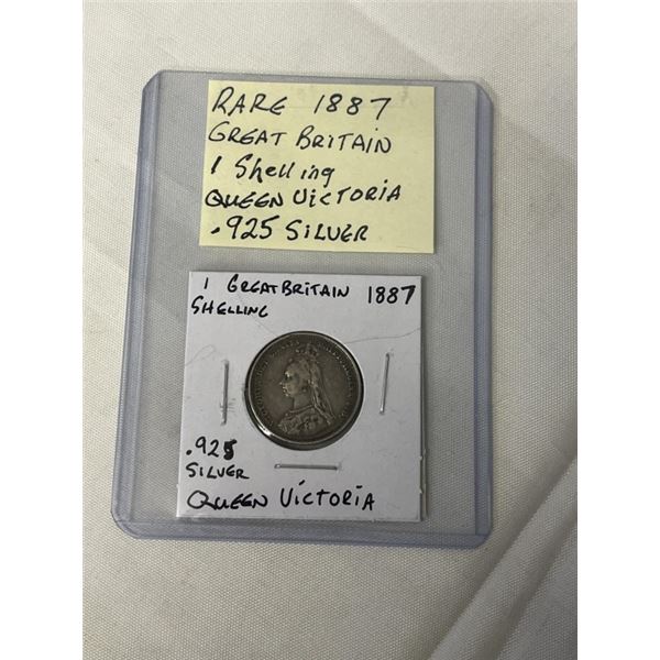 RARE 1887 GREAT BRITAIN SHELLING QUEEN VICTORIA .925 SILVER