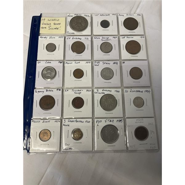 19 WORLD COINS, SOME SILVER