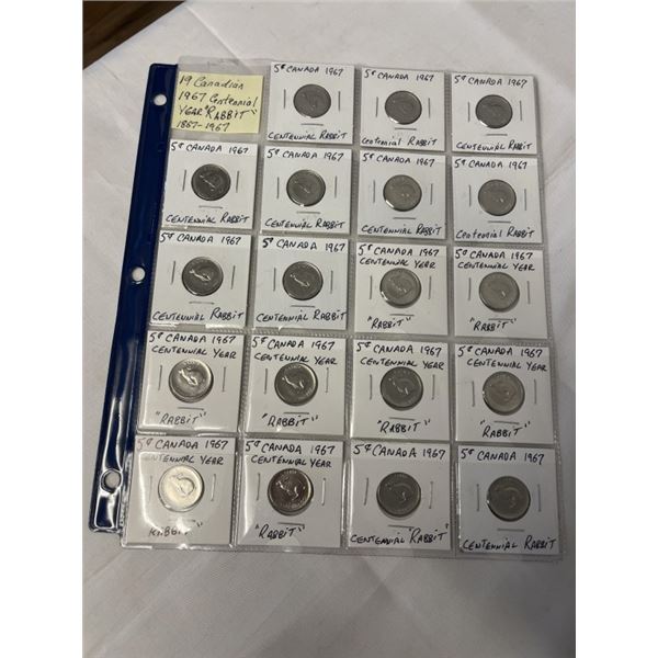 19 CANADIAN 1967 CENTENNIAL RABBIT NICKELS