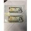 Image 1 : 2 - 1973 CANADIAN $1 BILLS, 1 REGULAR AND 1 REPLACEMENT W/ ASTERICKS