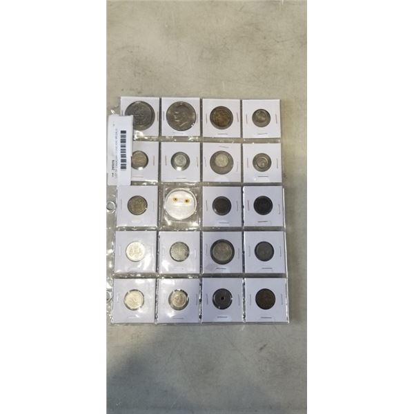 LOT OF CANADIAN COINS AND MEDALS - SOME SILVER, OWL COIN NOT AUTHENTIC