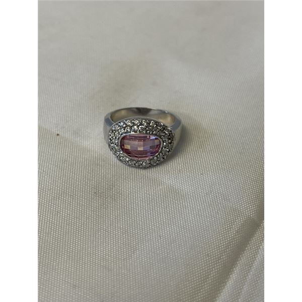 STERLING SILVER W/ FACETED STONES AND TINY WHITE STONES (ONE MISSING) RING MAKRED 925 MJI SIZE 7.75