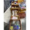 Image 7 : 3 SMALL TOTES AND 2 CONTAINERS FULL OF SEWING SUPPLIES. INCLUDES VINTAGE BOX.