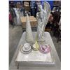 Image 1 : DECORATE MARBLE TRAY WITH COLLECTABLE CHINA AND 24" ANGEL FIGURE