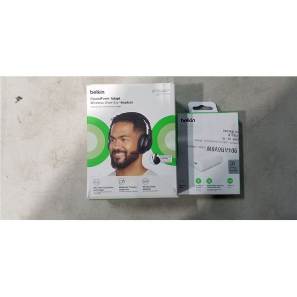 BELKIN SOUNDFORM ADAPT WIRELSS OVER EAR HEADET AND BELKIN BOOSTCHARGE WALL CHARGER WITH PPS