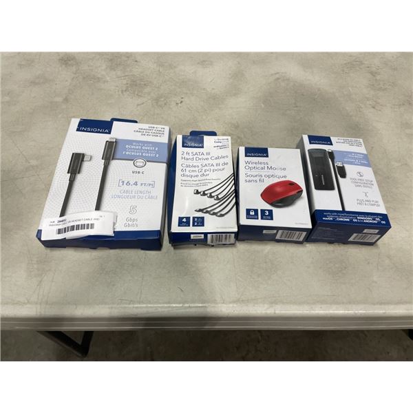 INSIGNIA USB-C VR HEADSET CABLE AND WIRELESS MOUSE AND 2FT SATA III HARD DRIVE CABLES AND M.2 NVME T
