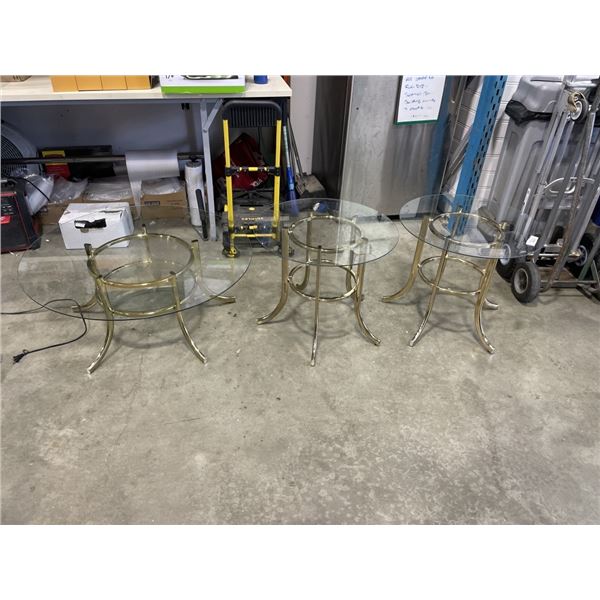 SET OF 3 MCM BRASS ROUD LIVING ROOM TABLES