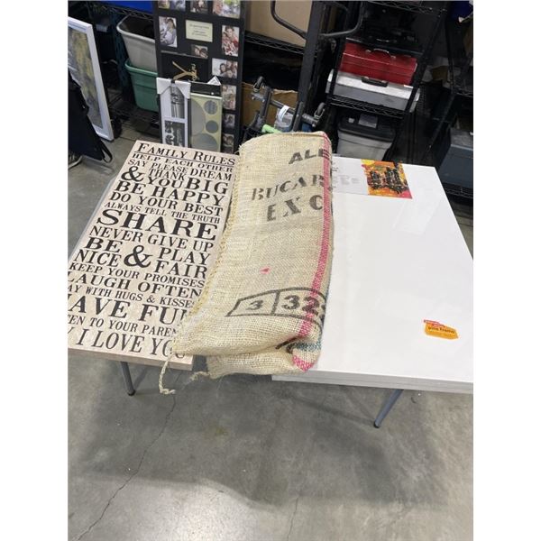 2 NEW DOUBLE THICK CANVAS SIGNATURE  36" X 24" AND COLOMBIA COFFEE BAG AND 36" X 15.5" MOTIVATIONAL 