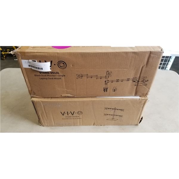 VIVO BLACK DUAL MONITOR+SINGLE LAPTOP DESK MOUNT AND VIVO QUAD MONITOR DESK STAND