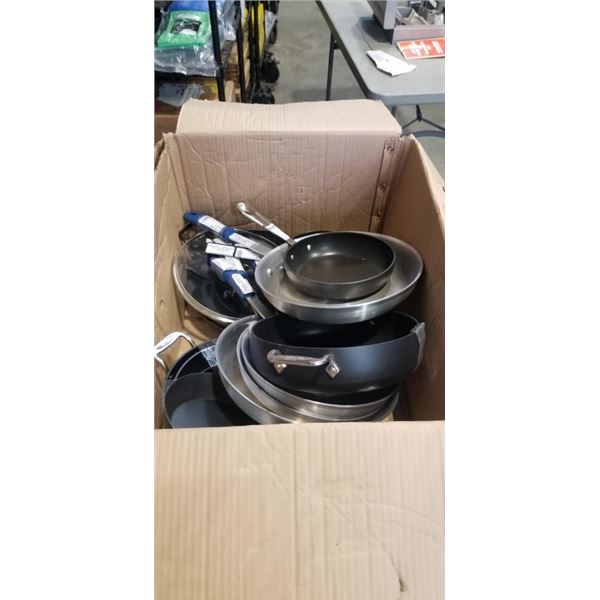 LOT OF COOKWARE POTS, PANS ETC  THERMOALLOY CARBON STEEL, THERMOALLOY ALUMINUM, ALL CLAD AND MORE