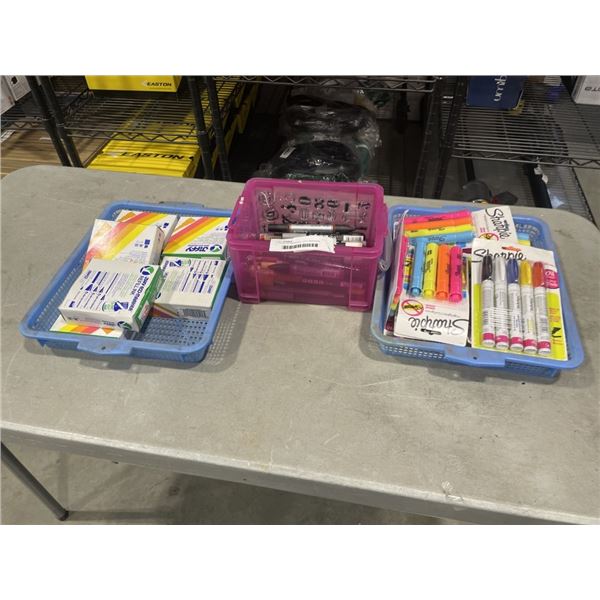 3 TRAYS OF SHARPIES, JIFFY MARKERS AND ARTIST MARKERS