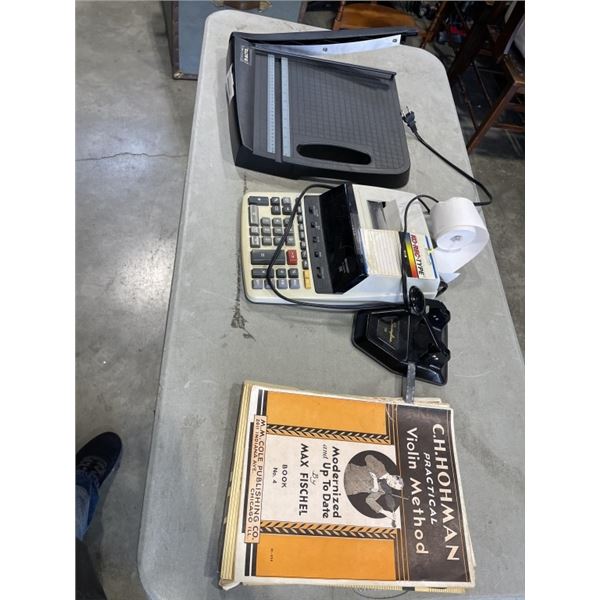 XACTO PAPER CUTTER AND SHARP ADDING MACHINE AND HOLE PUNCH