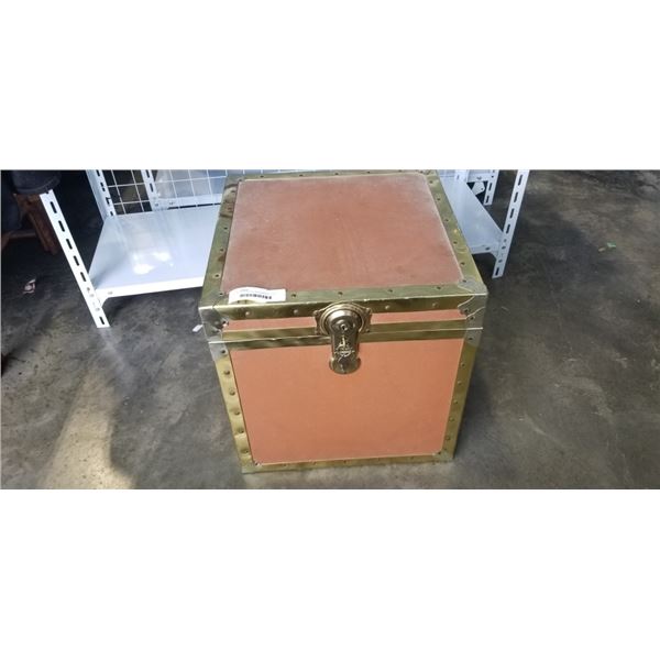 VINTAGE BRASS BOUND SHIPPING TRUNK WITH KEY LOCKED INSIDE