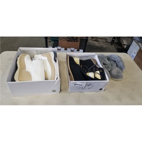 2 NEW PAIRS OF WOMENS BOOTS AND PAIR OF SLIPPERS - SIZE 10.5