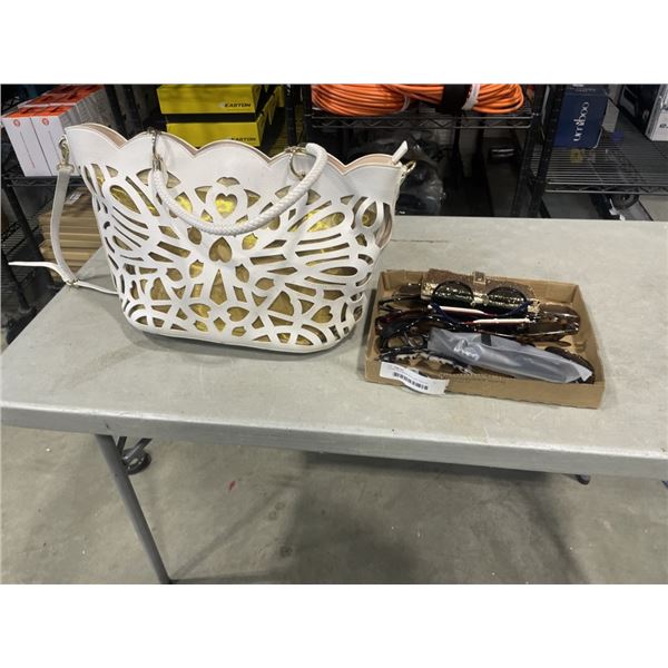 LADIES DESIGNER BAG AND TRAY OF SUNGLASSES