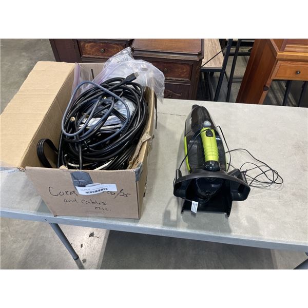 SHARK CAR VAC AND ASSORTED LONG HDMI AND COAX CABLES