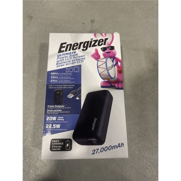 ENERGIZER ULTIMATE POWER BANK WITH LCD SCREEN, TRIPLE OUTLET, 27,000MAH